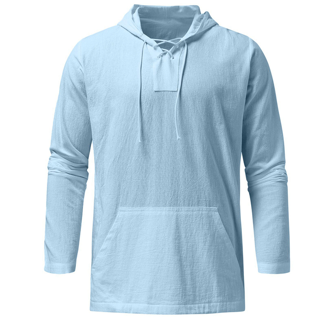 Light Casual Mens Pullover - Laceup V Neck, Linen