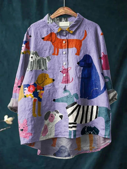 Artistic Dog Print T-Shirt in Purple, Comfortable Regular Fit Casual Wear for Everyday Style-3