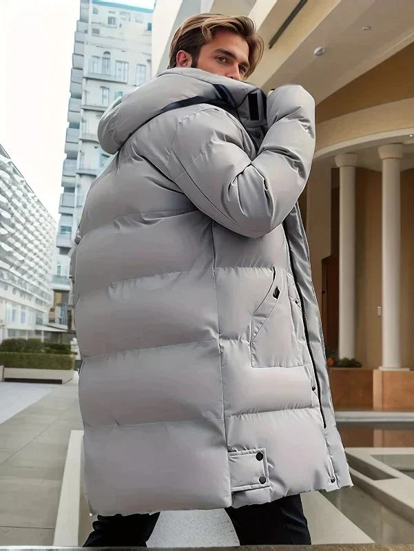 Water-Resistant Cozy Men's Parka Jacket - Long Quilted, For Cold