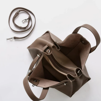 Plush & Structured Women’s Crossbody Bag - Top-Handle Silhouette, Pebbled Cowhide Leather, For Regular Urban Use