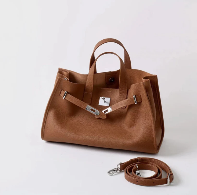 Plush & Structured Women’s Crossbody Bag - Top-Handle Silhouette, Pebbled Cowhide Leather, For Regular Urban Use
