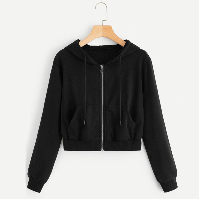 Light Womens Cropped Zip Hoodie - Relaxed, Ribbed Hem