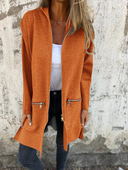 Light Womens Long Hoodie - Fitted Zip Cotton Layering