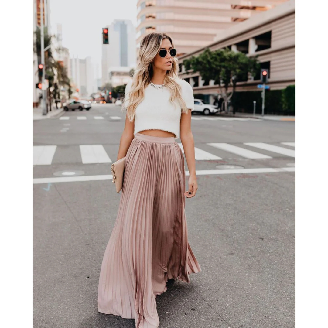 Elegant Pleated Long Skirt for Women, Full-Length Black Maxi Skirt with Elastic Waistband, Versatile and Comfortable-1