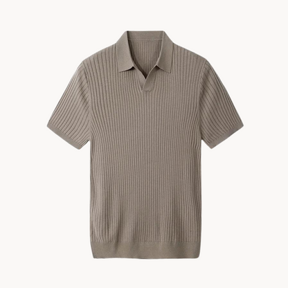 Luxurious Mulberry Silk Polo Shirt for Men, Elegant Ribbed Long Sleeve Golf Shirt, Soft Lyocell Cotton Blend, Versatile Casual Wear-1