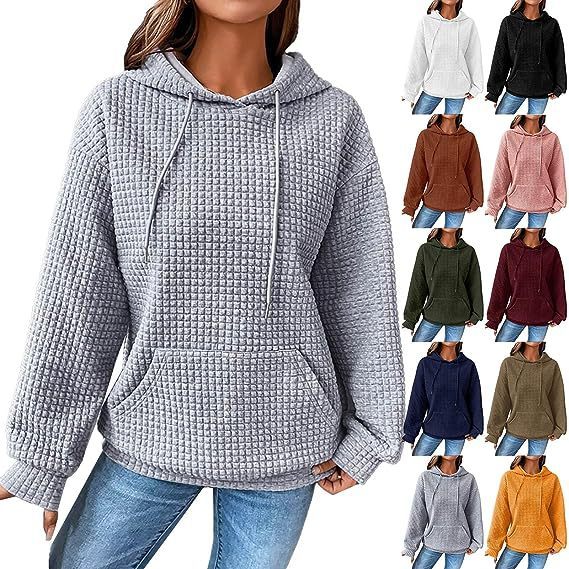Plush Cozy Women’s Hoodie Sweater - Waffle Knit Layering