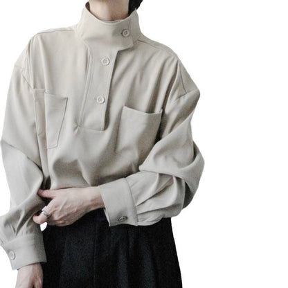 Plush Men’s Half Turtleneck Shirt - Stand Collar, Polyester