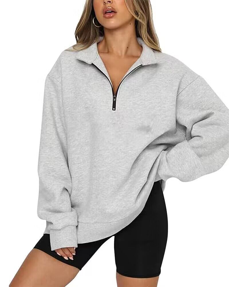 Light Women Zip Sweatshirt - Oversized Pullover Casual