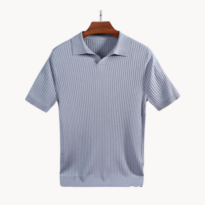 Luxurious Mulberry Silk Polo Shirt for Men, Elegant Ribbed Long Sleeve Golf Shirt, Soft Lyocell Cotton Blend, Versatile Casual Wear-4