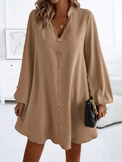 Airy Casual V-Neck Long Sleeve Dress for Women, Loose Fit Summer Midi Dress in Multiple Colors-5