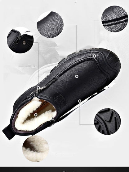 Mens Warm Ankle Boots - Zip Closure, PU Leather, Winter