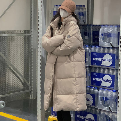 Women Insulating Long Puffer Coat - Relaxed Cotton Winter