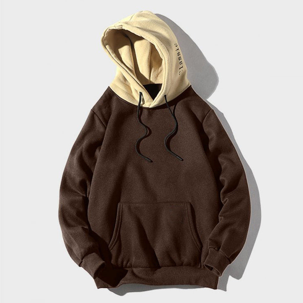 Plush Relaxed Men's Pullover Hoodie - Contrast Hood, Casual