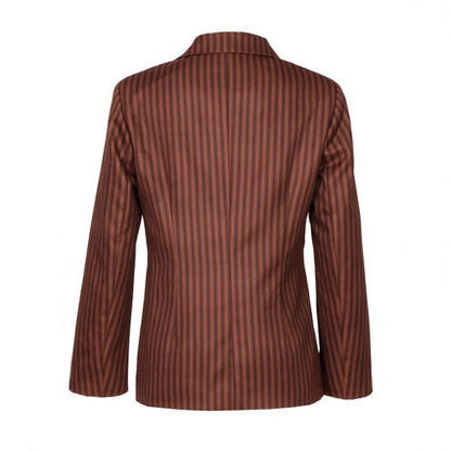 Light women's striped blazer jacket - retro, double-breasted, polyester, for spring/autumn