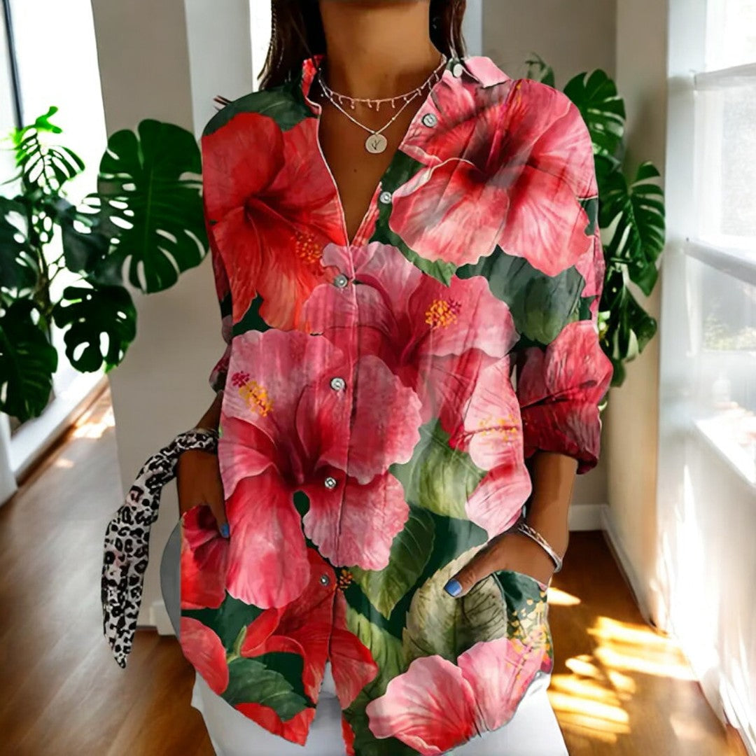 Variant image for Vintage Floral Womens Blouse, Lightweight Summer Top with Button Front and Relaxed Fit-4