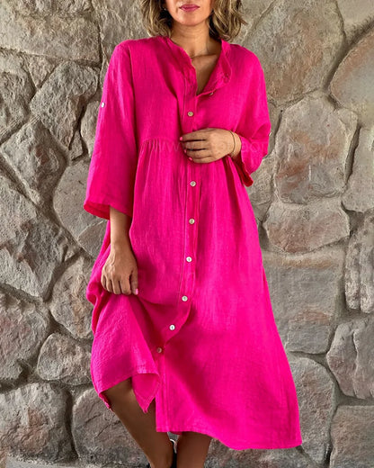 Linen Shirt Dress for Women, Lightweight and Breathable Summer Style, Knee-Length Relaxed Fit, Available in Multiple Colors-5