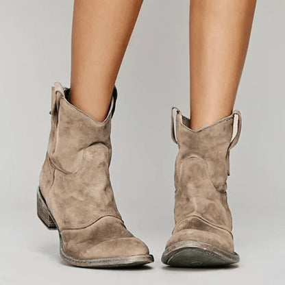 Plush Women's Ankle Boots - Western Curve, Suede, Casual