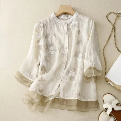 Variant image for Elegant Women's Top with Embroidery, Breathable Cotton Blend Blouse in Various Colors and Sizes-9