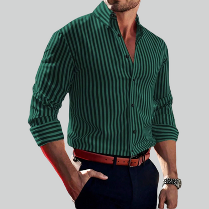 Men's Solid Color Striped Long Sleeve 3D Printed Casual Shirt - Cozy Fashion Top