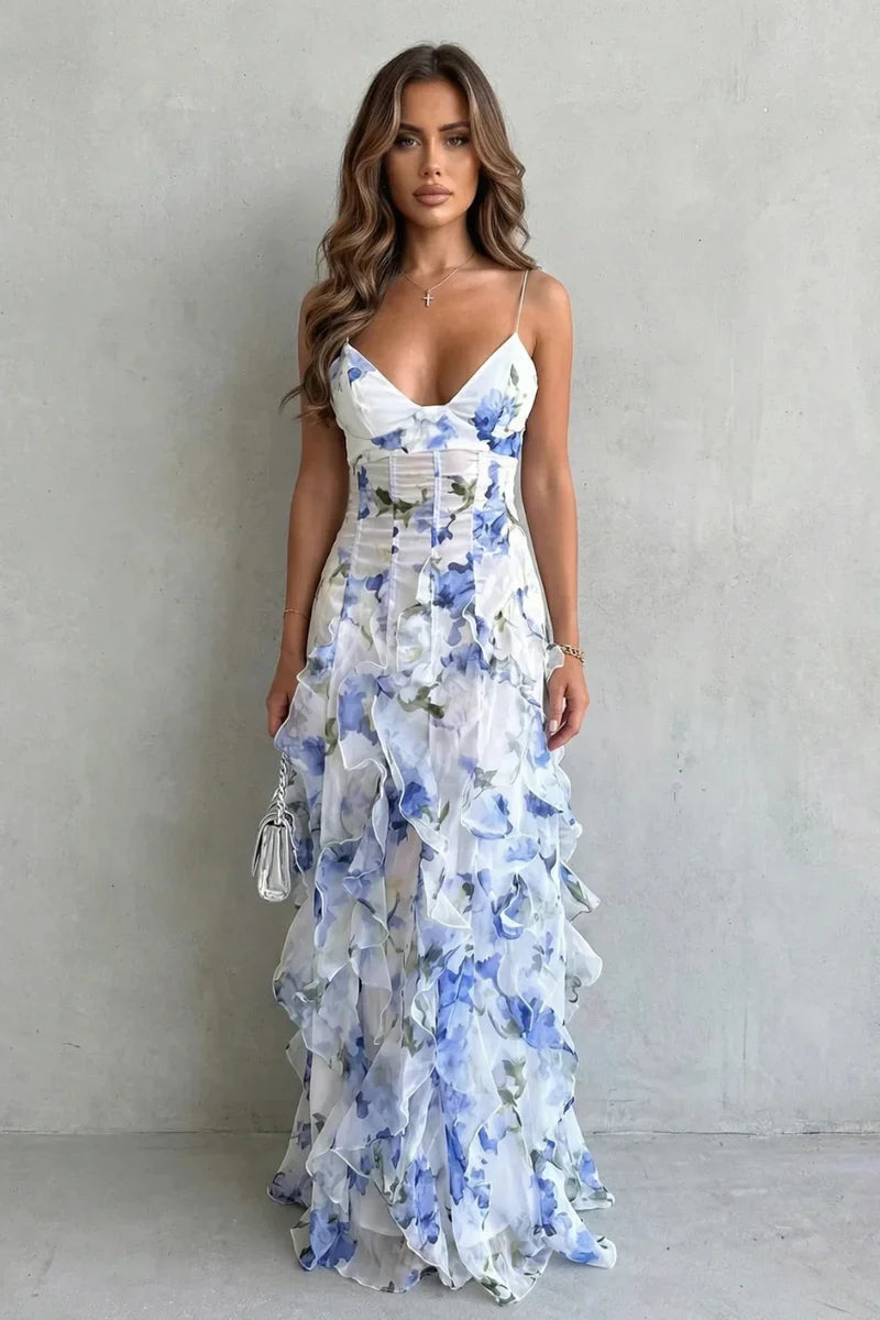V-Neck, Spaghetti-Strap, Layered Organza Fairy-Skirt, For Spring And Summer Events – Light Women's Dress