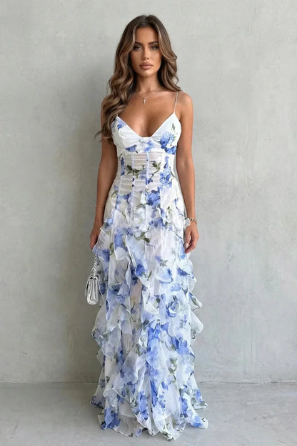V-Neck, Spaghetti-Strap, Layered Organza Fairy-Skirt, For Spring And Summer Events – Light Women's Dress