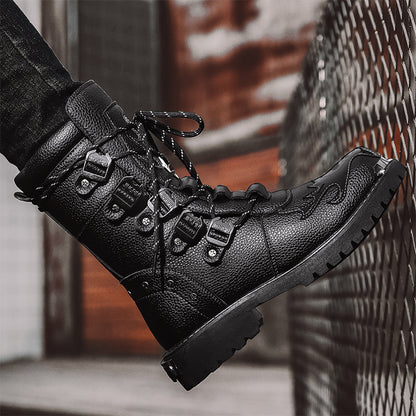 Sturdy Mens Motorcycle Boots - Lace Up, Leather, Riding