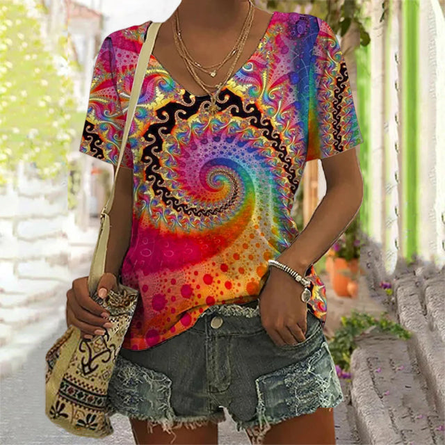 Variant image for Stylish Oversized T-Shirt for Men, Cotton-Polyester Blend with Spiral Abstract Design, Short Sleeve Round Neck Graphic Tee-1