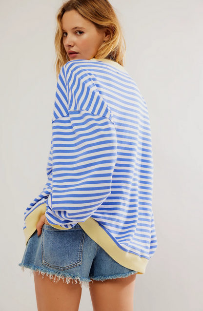 Women's Oversized Sweatshirt - Boxy Striped Cotton Casual