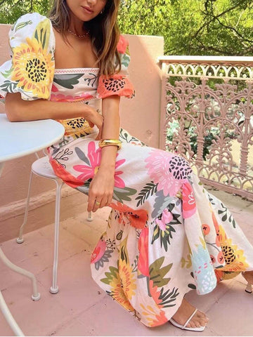 Elegant Floral Maxi Dress for Women - Versatile Summer Wedding Guest Dress, Comfortable Fit, Lightweight Fabric-1