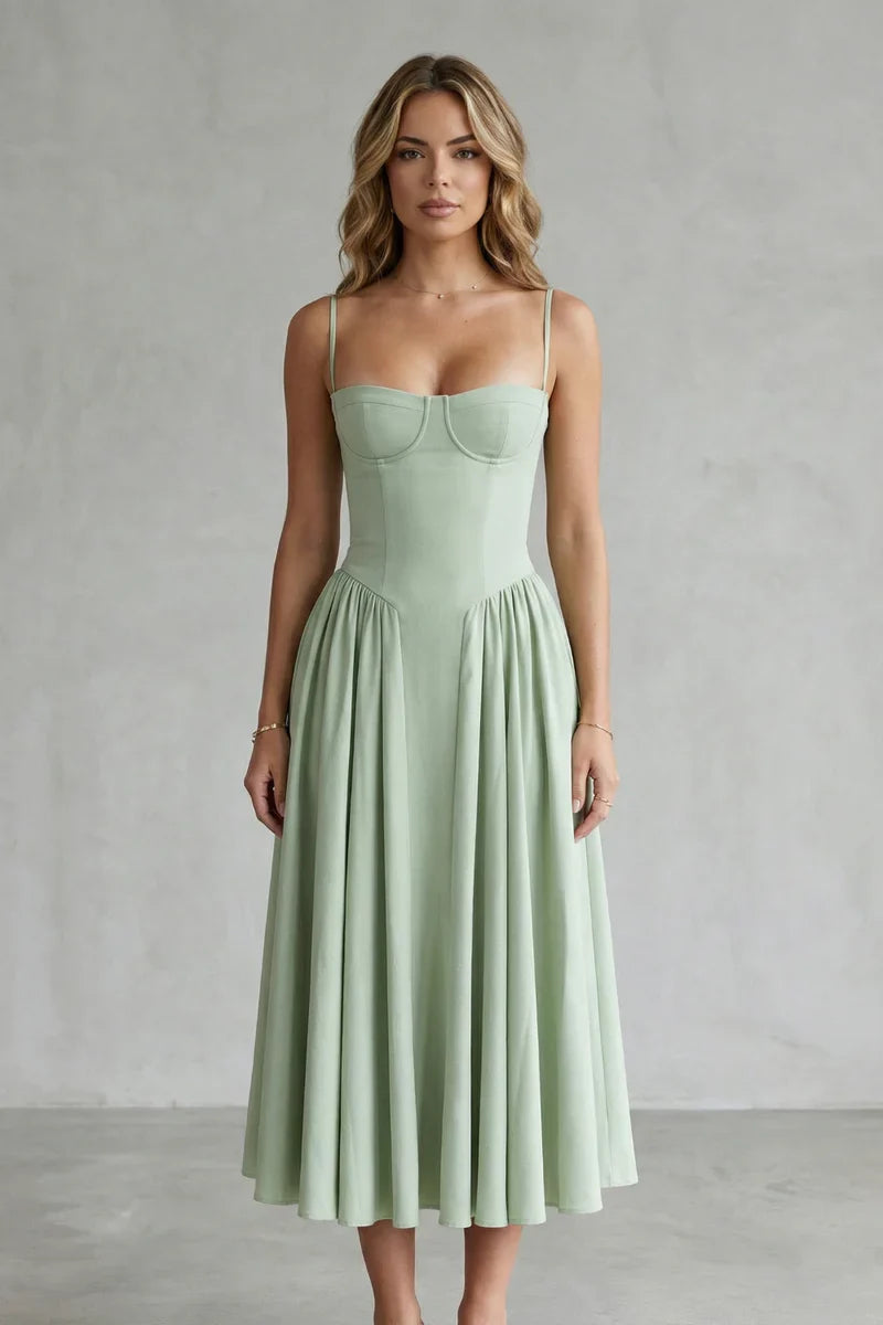 Light Women's Dress - bustier bodice, A-line skirt, polyester, for spring events