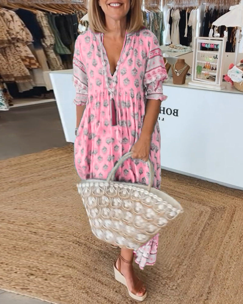 Variant image for Printed V-Neck Women's Dress in Lightweight Fabric, Flattering Silhouette for Summer Outings and Everyday Wear-13