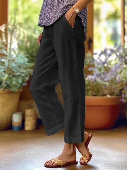 Loose-Fitting White Linen Pants for Women, Breathable Wide Leg Casual Trousers-2