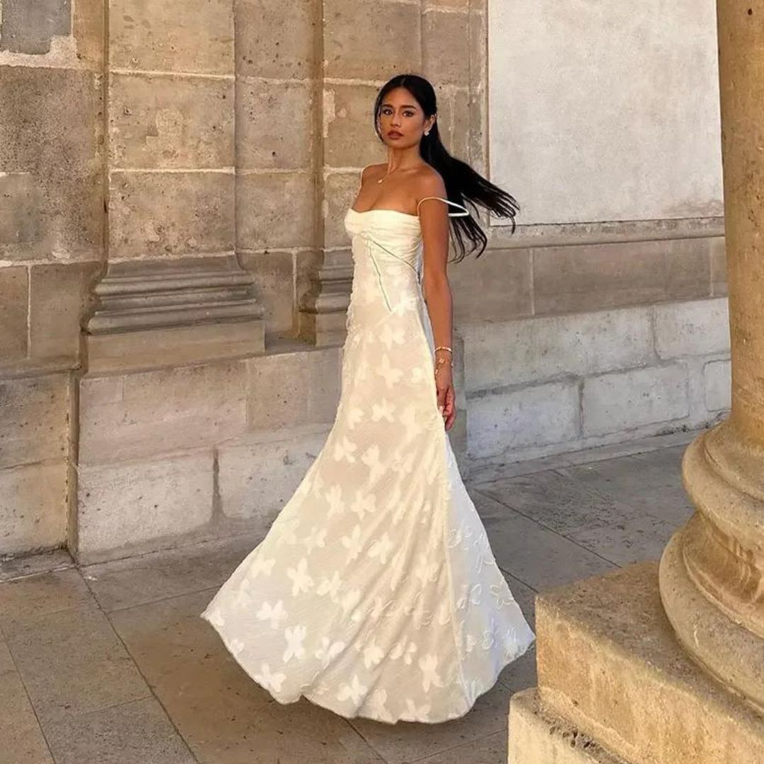 Long Floral Jacquard Bustier Dress for Women - Elegant Wedding Guest Dress and Formal Cocktail Dress-3