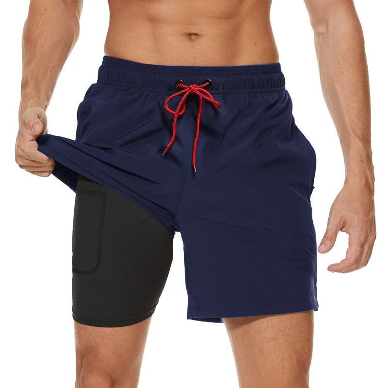 Sporty Men's Swim Trunks with Fast-Drying Fabric and Zip Pockets for Active Lifestyle, Available in M-3XL-1