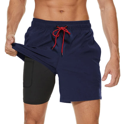 Sporty Men's Swim Trunks with Fast-Drying Fabric and Zip Pockets for Active Lifestyle, Available in M-3XL-1
