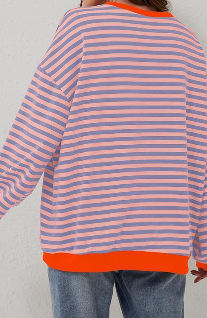 Women's Oversized Sweatshirt - Boxy Striped Cotton Casual