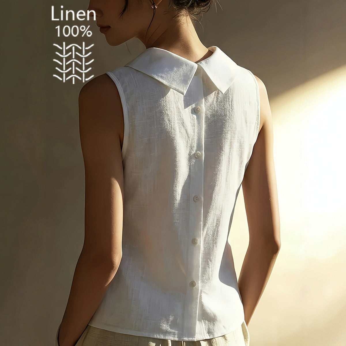 women's Breathable sleeveless shirt - structured stand-collar, linen, office-to-dinner