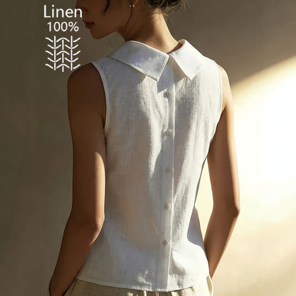 women's Breathable sleeveless shirt - structured stand-collar, linen, office-to-dinner