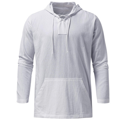 Light Casual Mens Pullover - Laceup V Neck, Linen