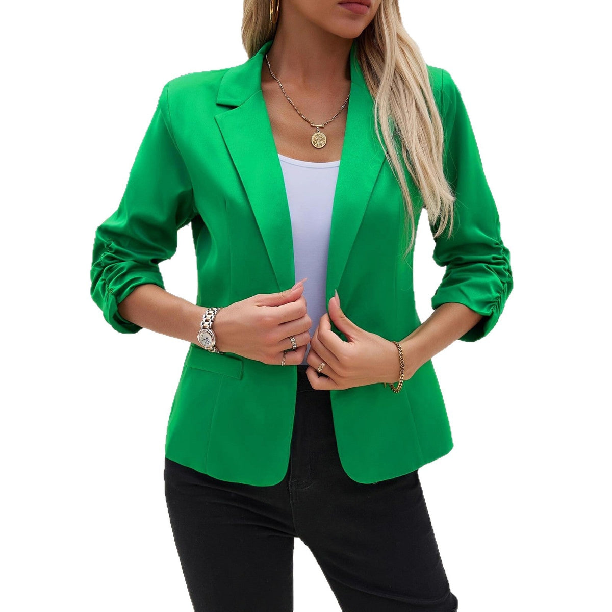 button-front, tailored, structured, polyester, office wear – Breathable women's blazer
