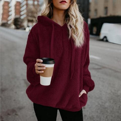 Plush Relaxed Women's Hoodie - Pullover Half Zip, Fleece