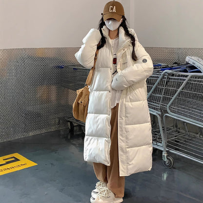 Women Insulating Long Puffer Coat - Relaxed Cotton Winter