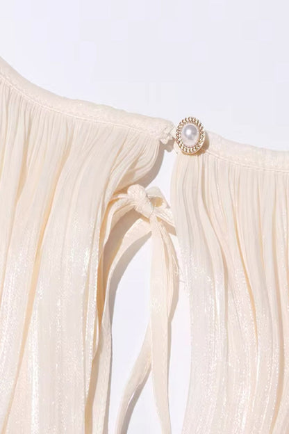 Women's Elegant Dress with Ruched Design, Lantern Sleeves, and High Waist for Summer Events