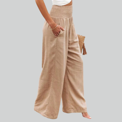 Retro Elegant Baggy Pants for Women - Loose High Waist Vintage Linen Wide Leg Trousers