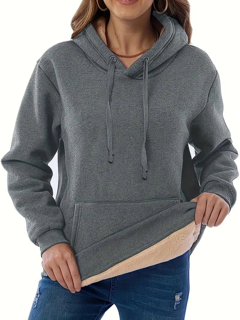 Cozy Warm Women’s Hooded Pullover - Relaxed Sherpa Lined