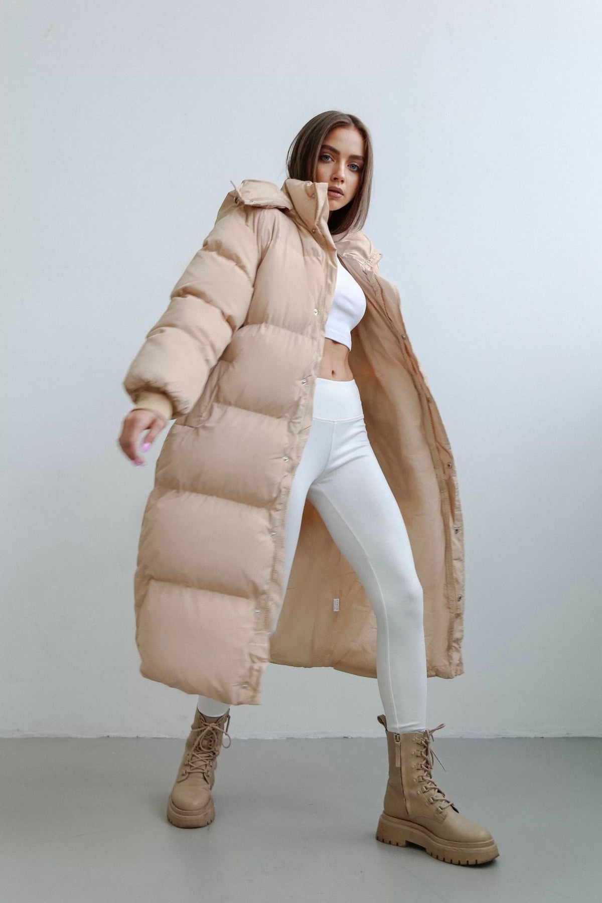 Cozy Warm Women's Puffer Coat - Longline, Cotton, Winter