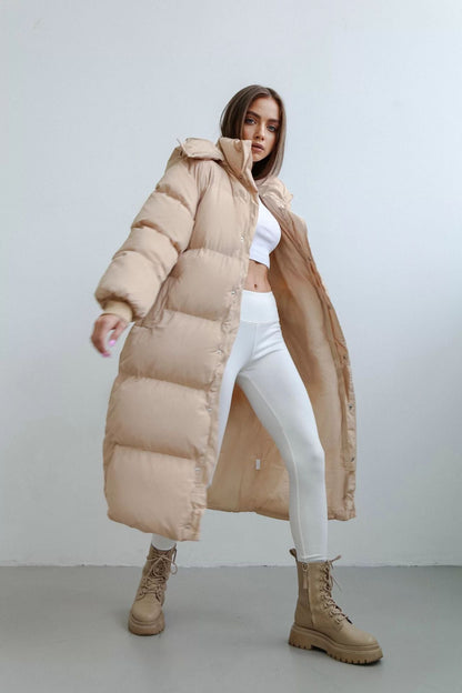 Cozy Warm Women's Puffer Coat - Longline, Cotton, Winter