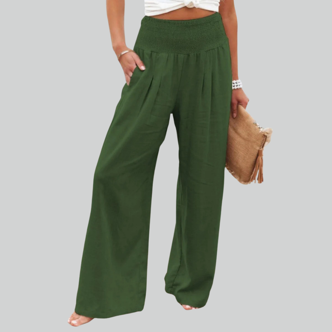 Retro Elegant Baggy Pants for Women - Loose High Waist Vintage Linen Wide Leg Trousers