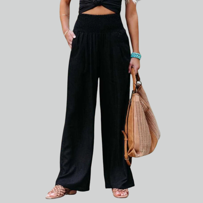 Retro Elegant Baggy Pants for Women - Loose High Waist Vintage Linen Wide Leg Trousers