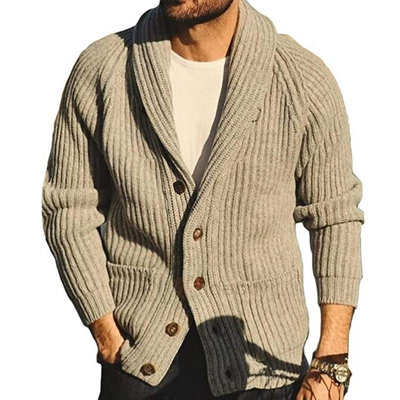 Plush Men's Shawl Collar Cardigan - Rib Knit, Spring Fall